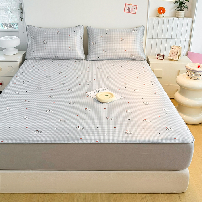 91家纺网 家纺一手货源 找家纺 小萌虎 2026新款碳光冰丝凉席床笠款拍法一 斑点狗-灰