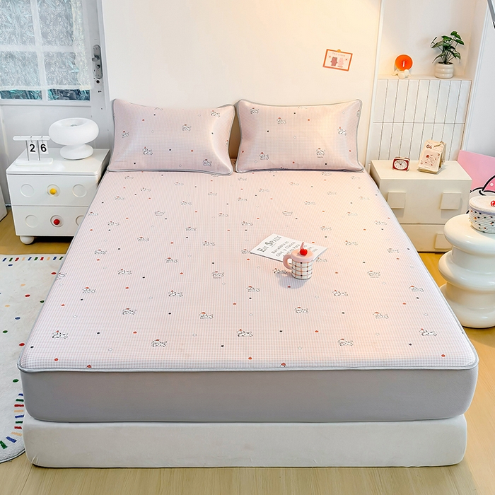 91家纺网 家纺一手货源 找家纺 小萌虎 2026新款碳光冰丝凉席床笠款拍法一 斑点狗粉