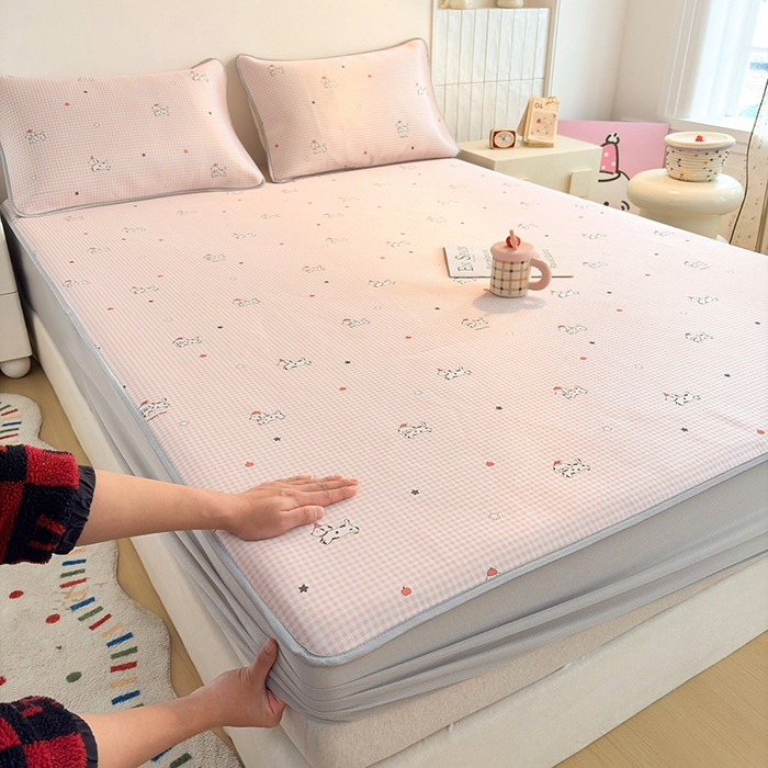 小萌虎 2026新款碳光冰丝凉席床笠款拍法一 斑点狗粉