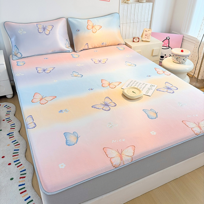 91家纺网 家纺一手货源 找家纺 小萌虎 2026新款碳光冰丝凉席床笠款拍法一 蝴蝶