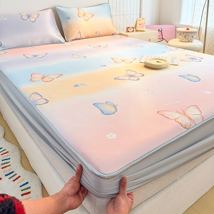 91家纺网 家纺一手货源 找家纺 小萌虎 2026新款碳光冰丝凉席床笠款拍法一 蝴蝶