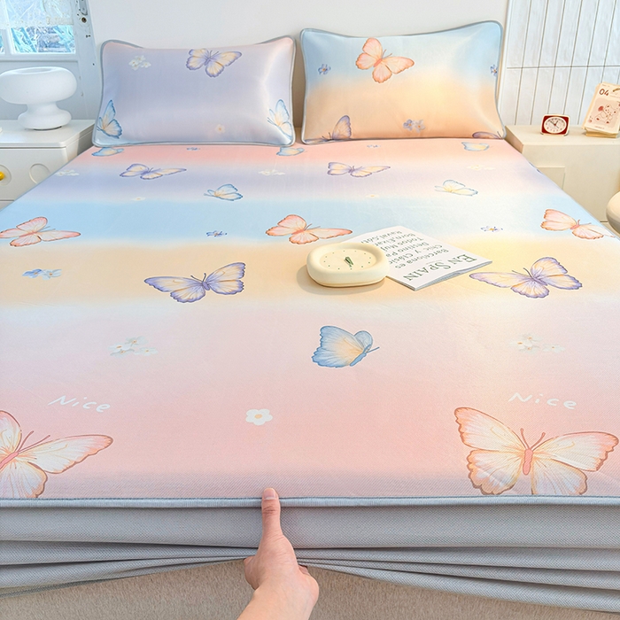 91家纺网 家纺一手货源 找家纺 小萌虎 2026新款碳光冰丝凉席床笠款拍法一 蝴蝶