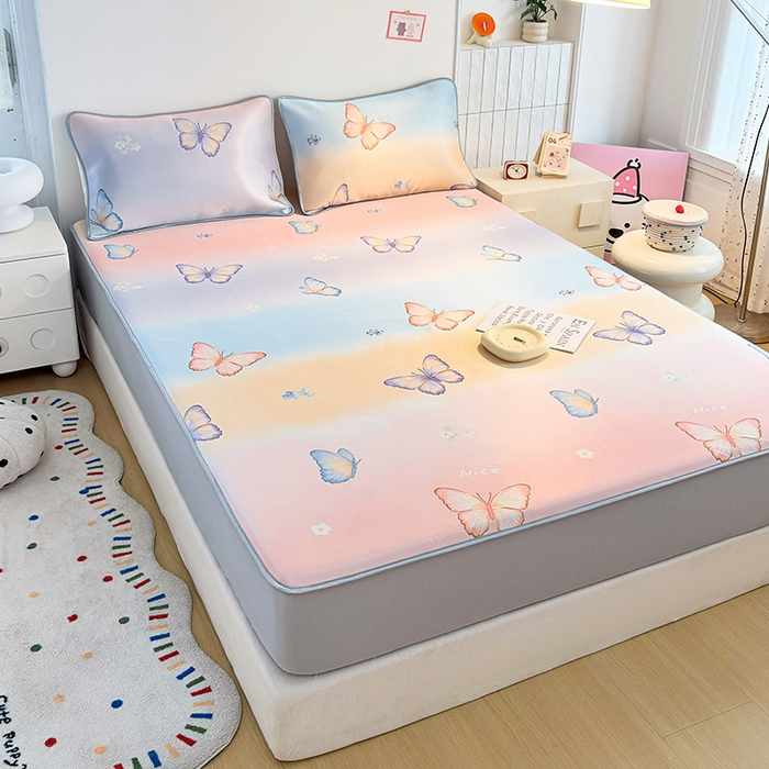 91家纺网 家纺一手货源 找家纺 小萌虎 2026新款碳光冰丝凉席床笠款拍法一 蝴蝶