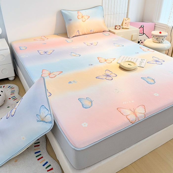 91家纺网 家纺一手货源 找家纺 小萌虎 2026新款碳光冰丝凉席床笠款拍法一 蝴蝶