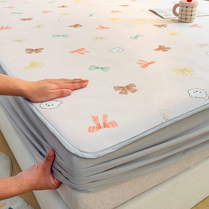 91家纺网 家纺一手货源 找家纺 小萌虎 2026新款碳光冰丝凉席床笠款拍法一 蝴蝶结