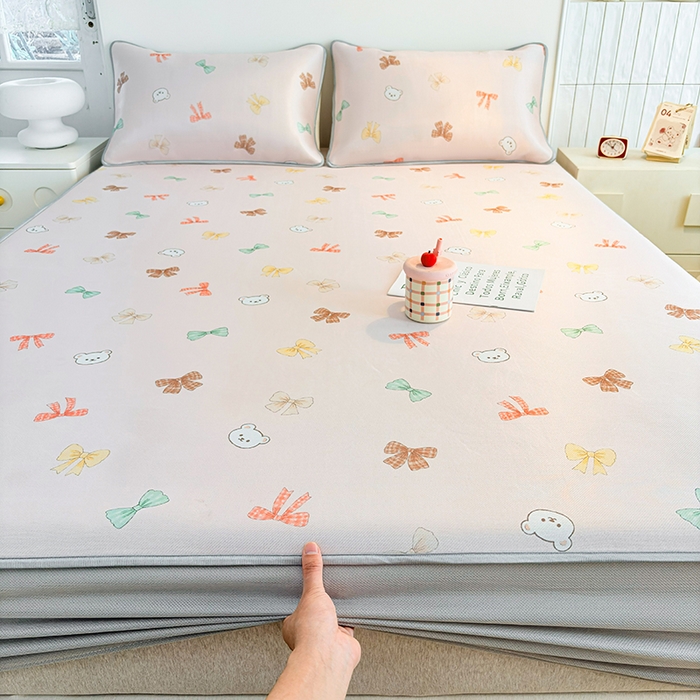 91家纺网 家纺一手货源 找家纺 小萌虎 2026新款碳光冰丝凉席床笠款拍法一 蝴蝶结