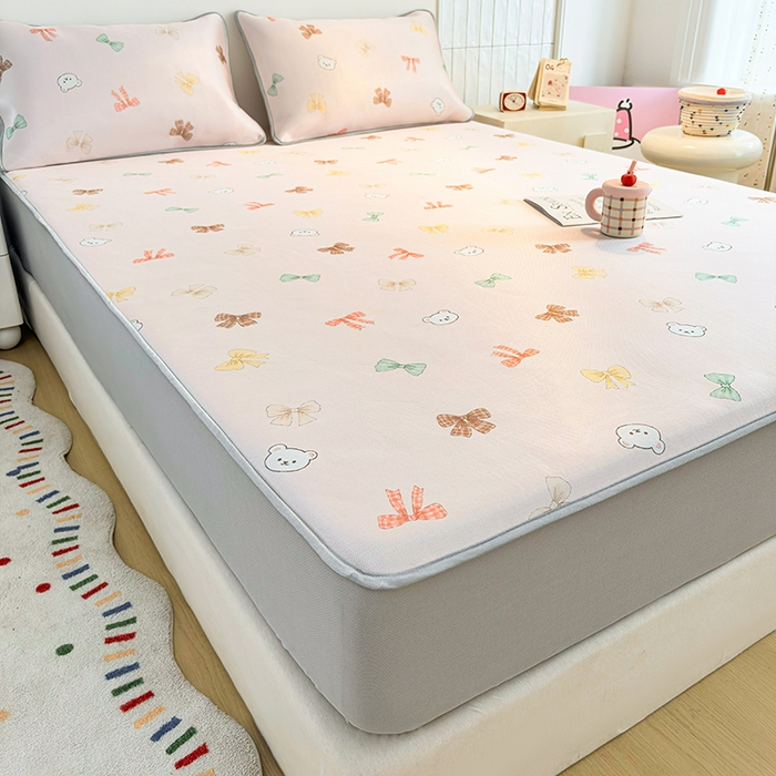 91家纺网 家纺一手货源 找家纺 小萌虎 2026新款碳光冰丝凉席床笠款拍法一 蝴蝶结