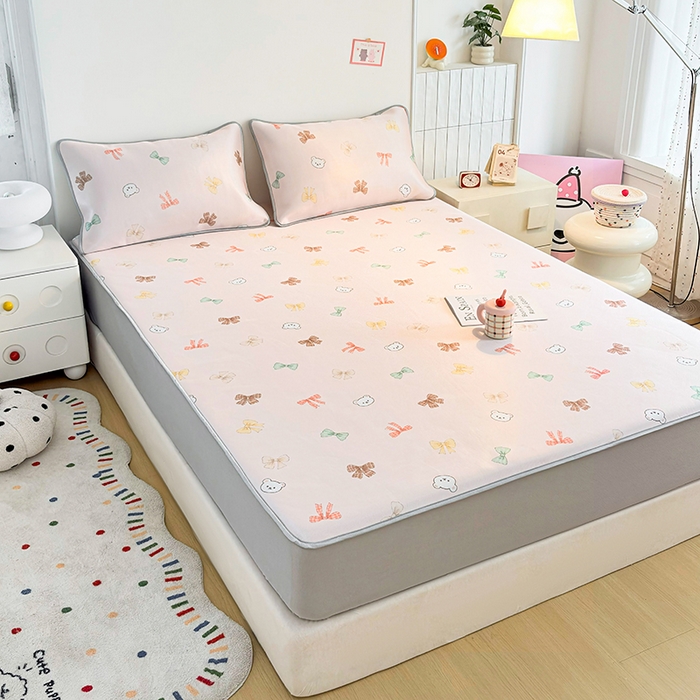 91家纺网 家纺一手货源 找家纺 小萌虎 2026新款碳光冰丝凉席床笠款拍法一 蝴蝶结