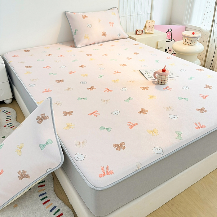 91家纺网 家纺一手货源 找家纺 小萌虎 2026新款碳光冰丝凉席床笠款拍法一 蝴蝶结