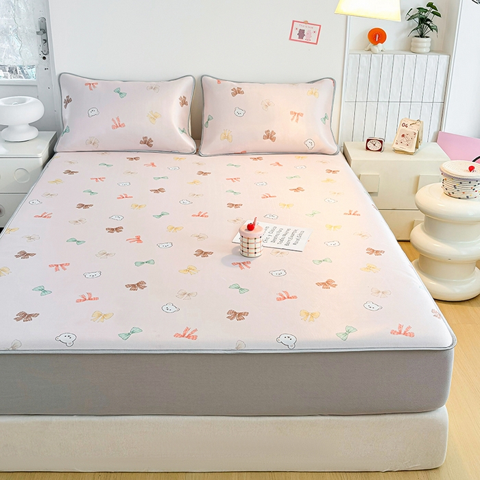 91家纺网 家纺一手货源 找家纺 小萌虎 2026新款碳光冰丝凉席床笠款拍法一 蝴蝶结