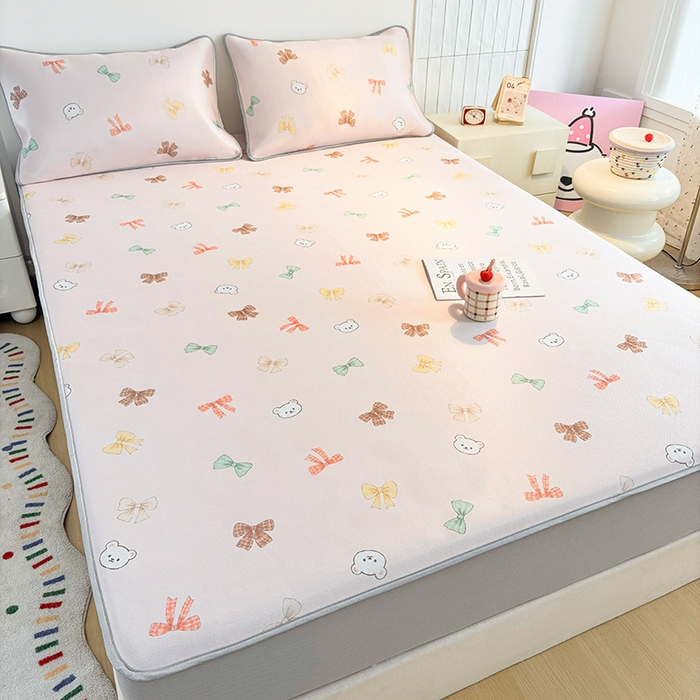 91家纺网 家纺一手货源 找家纺 小萌虎 2026新款碳光冰丝凉席床笠款拍法一 蝴蝶结