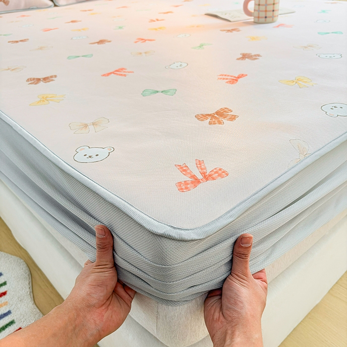 91家纺网 家纺一手货源 找家纺 小萌虎 2026新款碳光冰丝凉席床笠款拍法一 蝴蝶结