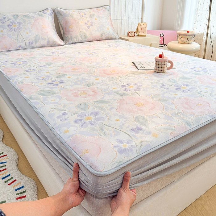 91家纺网 家纺一手货源 找家纺 小萌虎 2026新款碳光冰丝凉席床笠款拍法一 花田