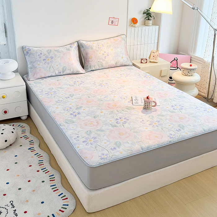 91家纺网 家纺一手货源 找家纺 小萌虎 2026新款碳光冰丝凉席床笠款拍法一 花田