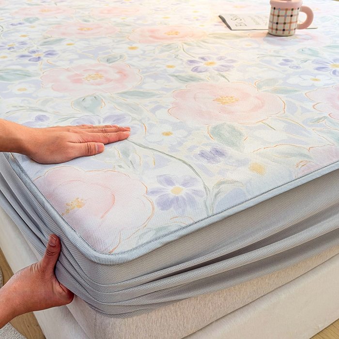 91家纺网 家纺一手货源 找家纺 小萌虎 2026新款碳光冰丝凉席床笠款拍法一 花田