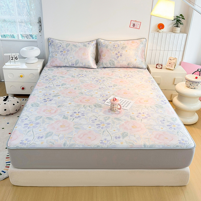 91家纺网 家纺一手货源 找家纺 小萌虎 2026新款碳光冰丝凉席床笠款拍法一 花田