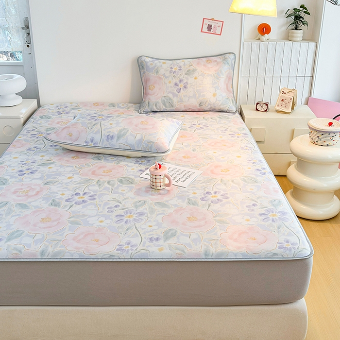 91家纺网 家纺一手货源 找家纺 小萌虎 2026新款碳光冰丝凉席床笠款拍法一 花田