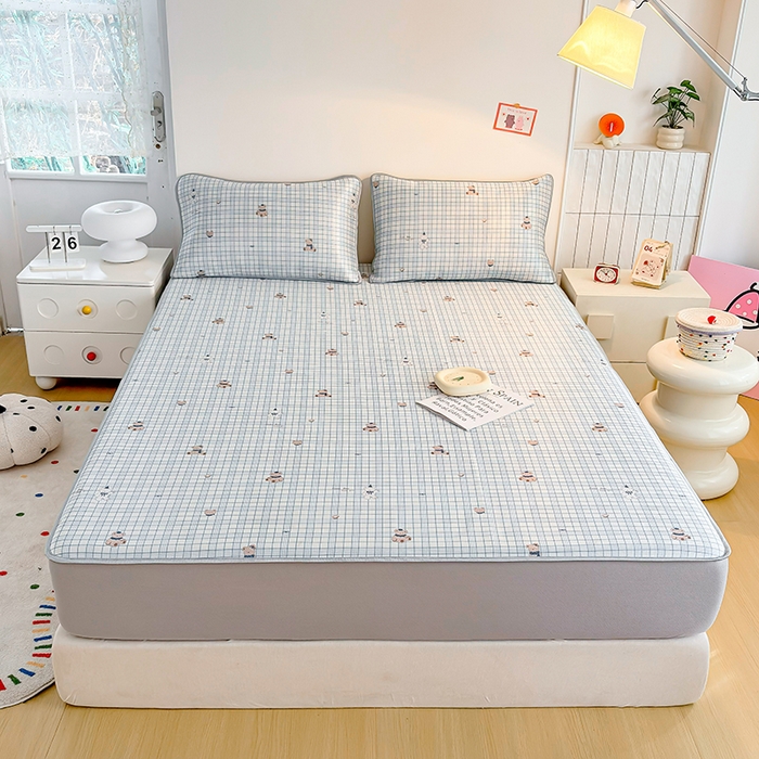 91家纺网 家纺一手货源 找家纺 小萌虎 2026新款碳光冰丝凉席床笠款拍法一 蓝格小熊