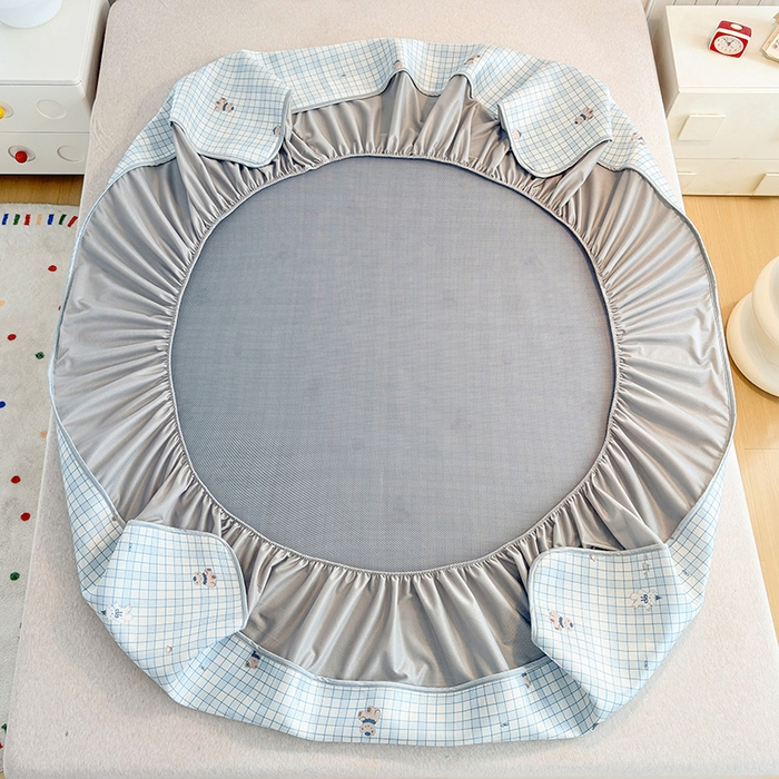 91家纺网 家纺一手货源 找家纺 小萌虎 2026新款碳光冰丝凉席床笠款拍法一 蓝格小熊