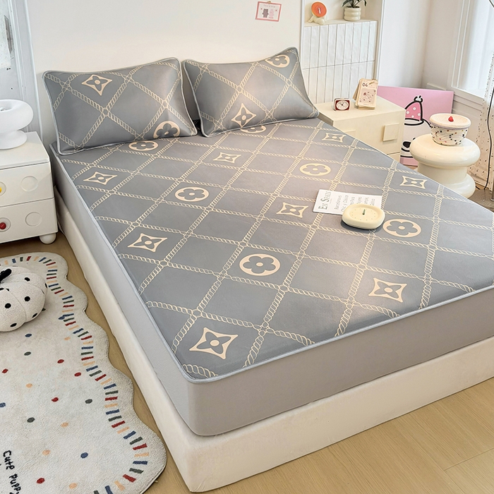 91家纺网 家纺一手货源 找家纺 小萌虎 2026新款碳光冰丝凉席床笠款拍法一 四叶草