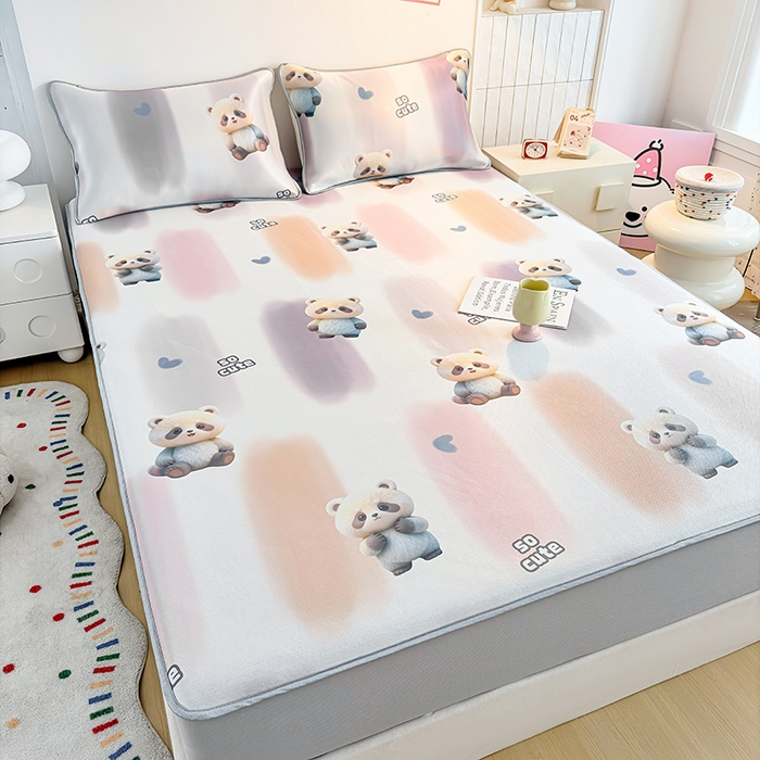 91家纺网 家纺一手货源 找家纺 小萌虎 2026新款碳光冰丝凉席床笠款拍法一 小熊猫