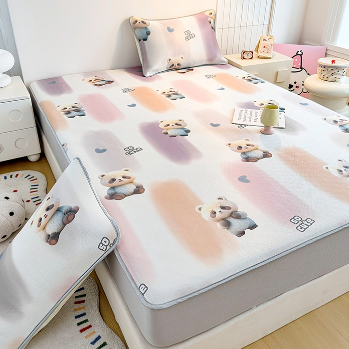 91家纺网 家纺一手货源 找家纺 小萌虎 2026新款碳光冰丝凉席床笠款拍法一 小熊猫