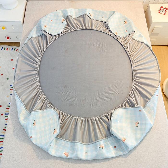 91家纺网 家纺一手货源 找家纺 小萌虎 2026新款碳光冰丝凉席床笠款拍法一 一马当先-蓝