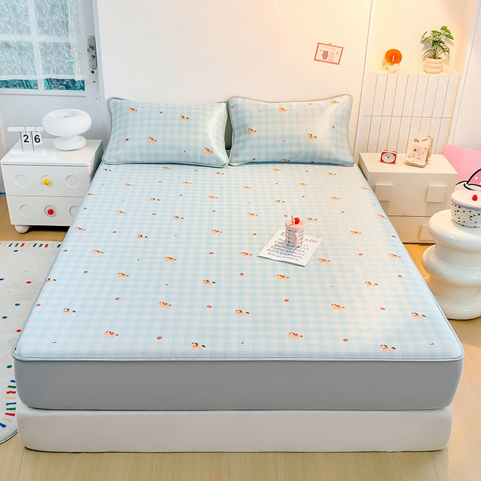 91家纺网 家纺一手货源 找家纺 小萌虎 2026新款碳光冰丝凉席床笠款拍法一 一马当先-蓝