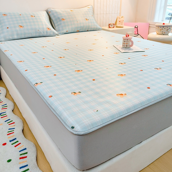 91家纺网 家纺一手货源 找家纺 小萌虎 2026新款碳光冰丝凉席床笠款拍法一 一马当先-蓝