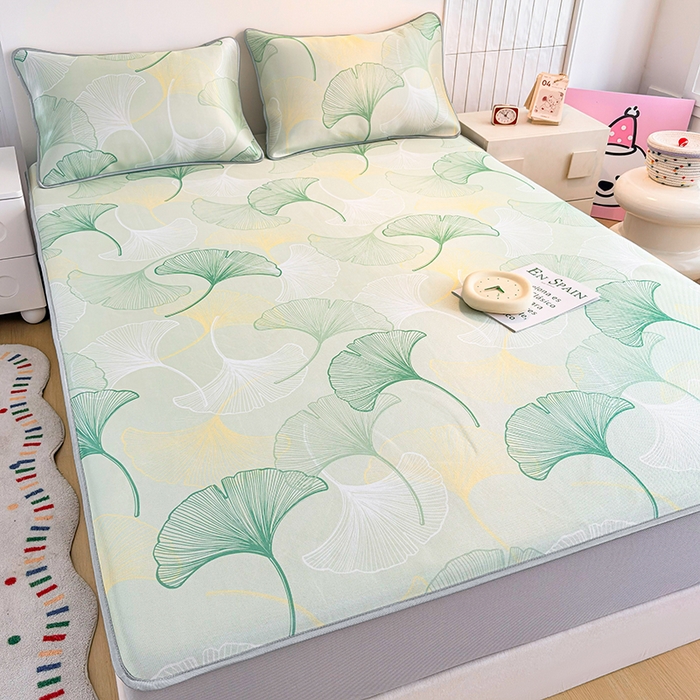 91家纺网 家纺一手货源 找家纺 小萌虎 2026新款碳光冰丝凉席床笠款拍法一 银杏叶