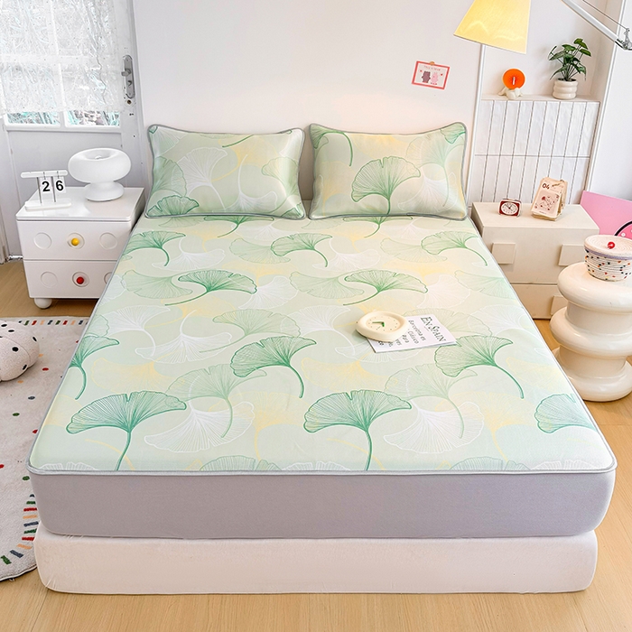 91家纺网 家纺一手货源 找家纺 小萌虎 2026新款碳光冰丝凉席床笠款拍法一 银杏叶