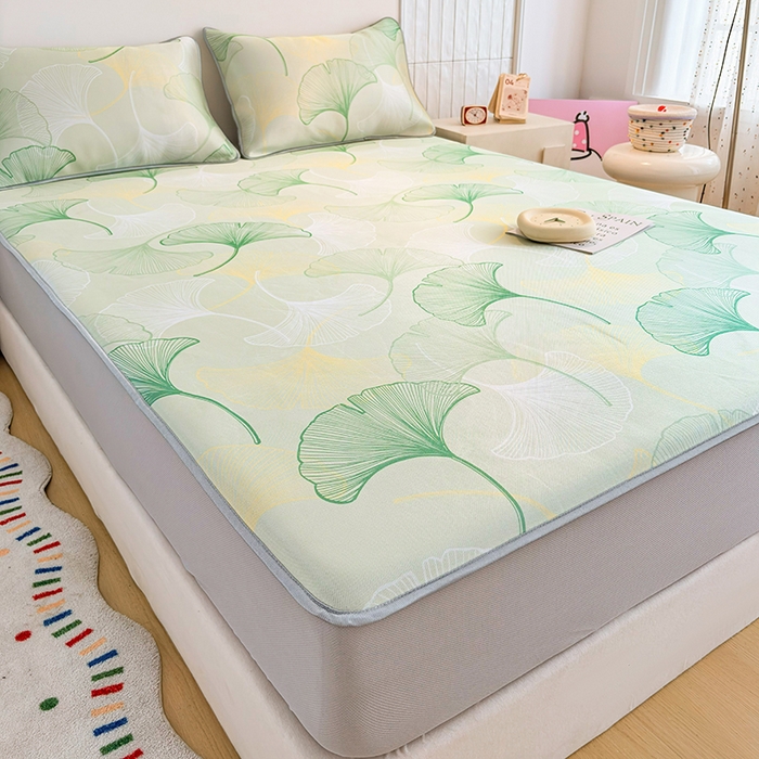 91家纺网 家纺一手货源 找家纺 小萌虎 2026新款碳光冰丝凉席床笠款拍法一 银杏叶