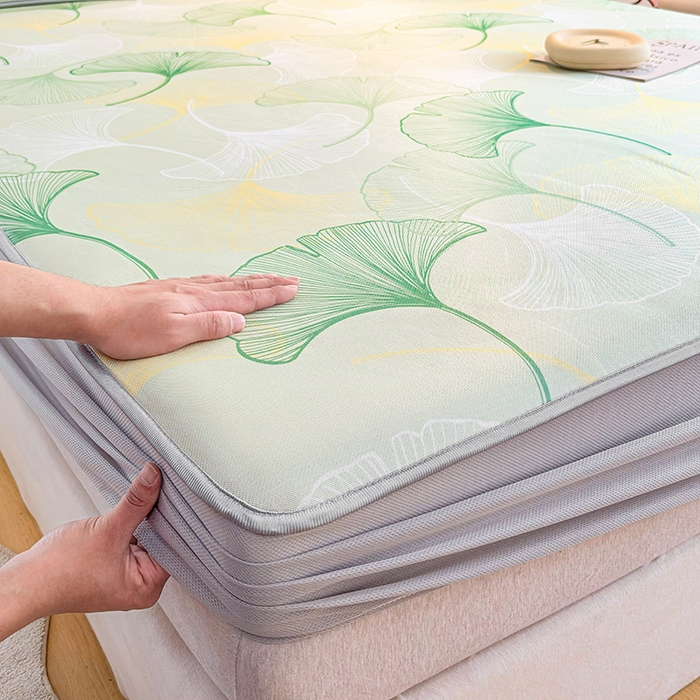 91家纺网 家纺一手货源 找家纺 小萌虎 2026新款碳光冰丝凉席床笠款拍法一 银杏叶