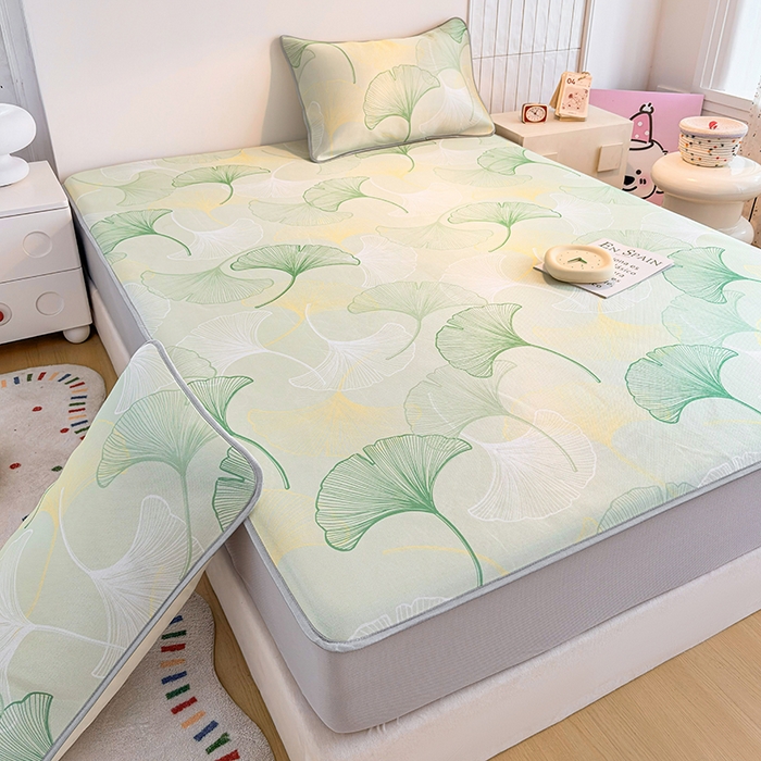 91家纺网 家纺一手货源 找家纺 小萌虎 2026新款碳光冰丝凉席床笠款拍法一 银杏叶