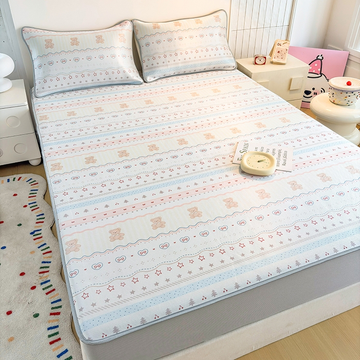 91家纺网 家纺一手货源 找家纺 小萌虎 2026新款碳光冰丝凉席床笠款拍法一 樱桃小熊