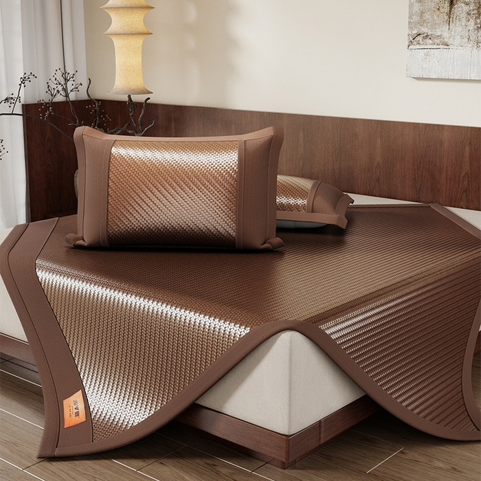 91家纺网 家纺一手货源 找家纺 人人爱家纺 2026新款夏季高端凉席竹席藤席 雅鹿棕色