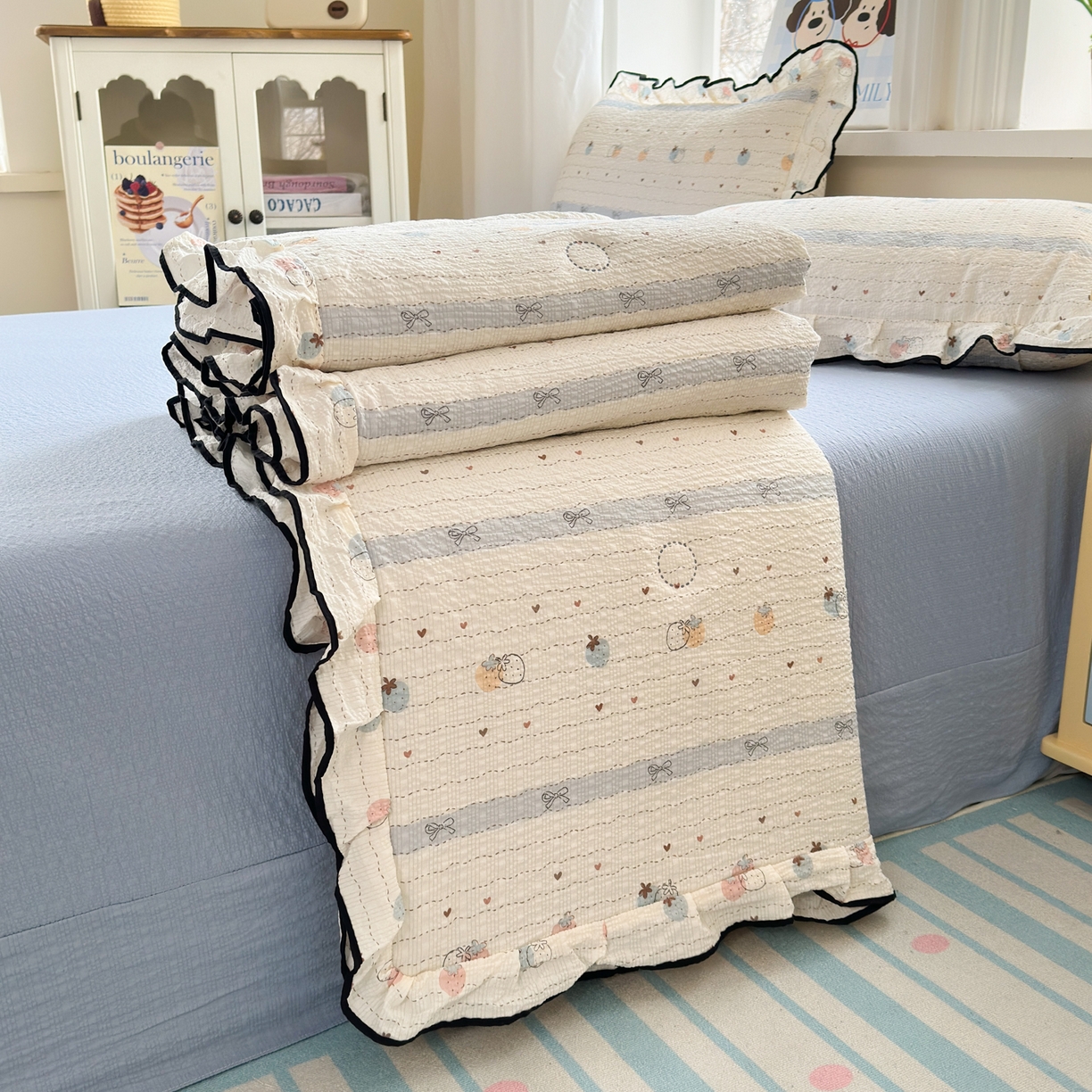 91家纺网 家纺一手货源 找家纺 （总）德比尔斯  2026新款泡芙棉夏被四件套花边款