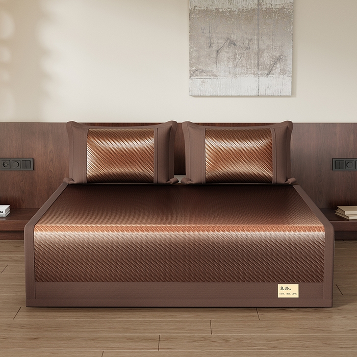 人人爱家纺 2026新款夏季高端凉席竹席藤席 良品棕色