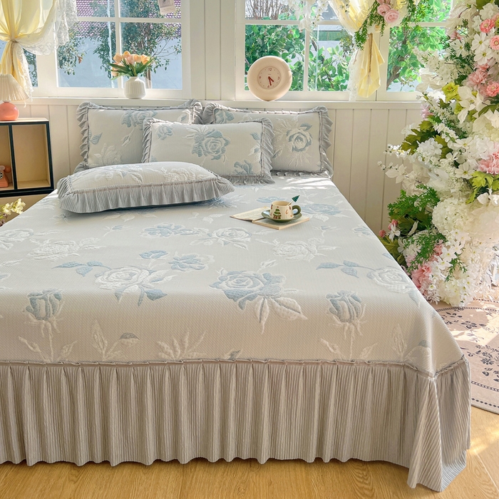 91家纺网 家纺一手货源 找家纺 恋佳居 2026新款A类PE中分子凉感丝床裙凉席 冰柔蓝蔷薇