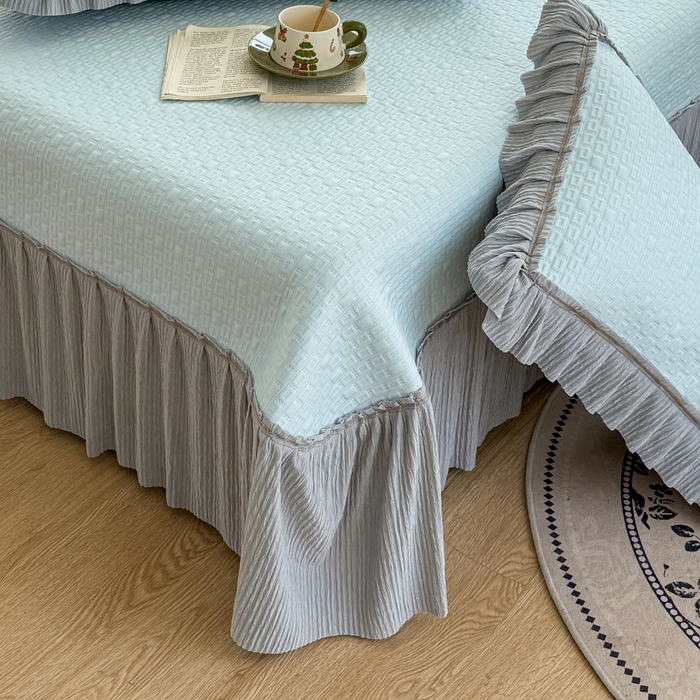 91家纺网 家纺一手货源 找家纺 恋佳居 2026新款A类PE中分子凉感丝床裙凉席 冰沙银丝蓝色