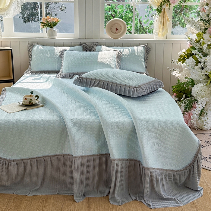 91家纺网 家纺一手货源 找家纺 恋佳居 2026新款A类PE中分子凉感丝床裙凉席 冰沙银丝蓝色