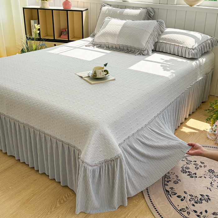 91家纺网 家纺一手货源 找家纺 恋佳居 2026新款A类PE中分子凉感丝床裙凉席 冰沙银丝灰格