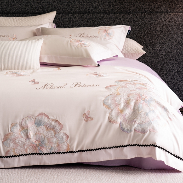 91家纺网 家纺一手货源 找家纺 （总）卡姿家纺 2026春夏全棉60支长绒棉轻奢温柔刺绣四件套—宝丽安娜