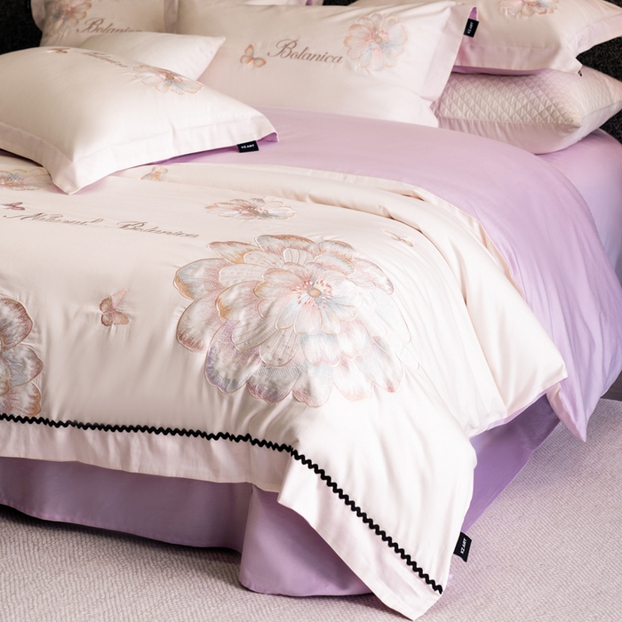 91家纺网 家纺一手货源 找家纺 （总）卡姿家纺 2026春夏全棉60支长绒棉轻奢温柔刺绣四件套—宝丽安娜