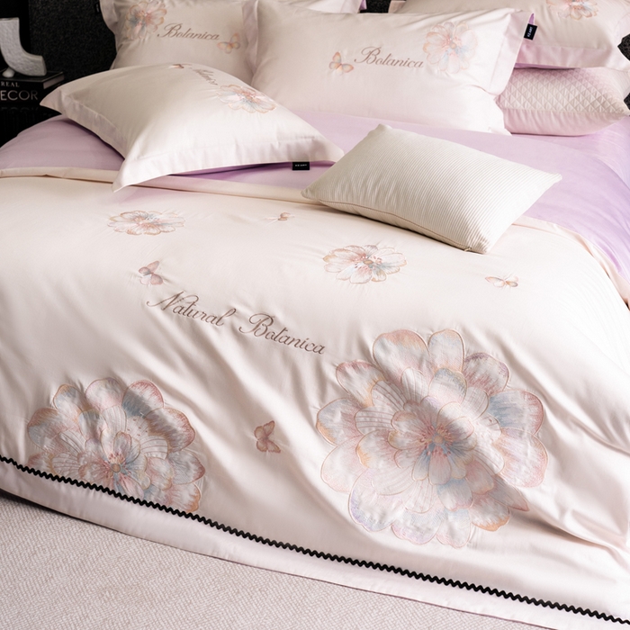 91家纺网 家纺一手货源 找家纺 （总）卡姿家纺 2026春夏全棉60支长绒棉轻奢温柔刺绣四件套—宝丽安娜