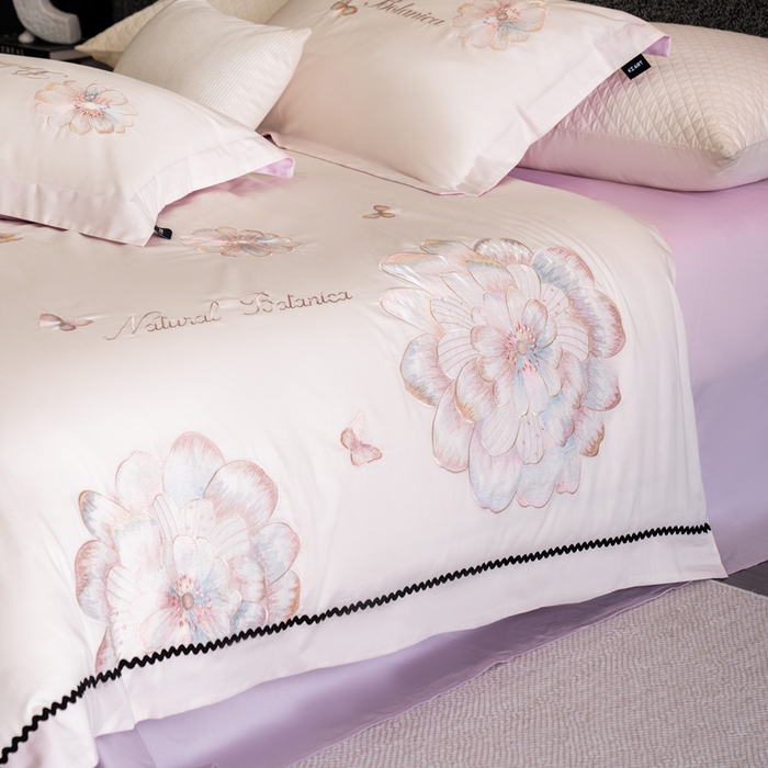 91家纺网 家纺一手货源 找家纺 （总）卡姿家纺 2026春夏全棉60支长绒棉轻奢温柔刺绣四件套—宝丽安娜