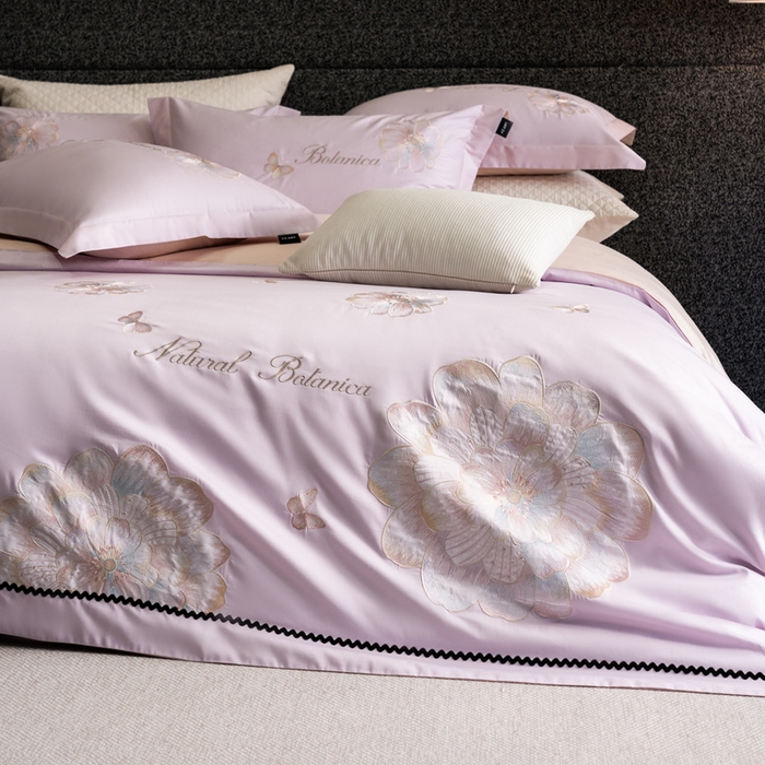 91家纺网 家纺一手货源 找家纺 卡姿家纺 2026春夏全棉60支长绒棉轻奢温柔刺绣四件套—宝丽安娜 宝丽安娜-紫