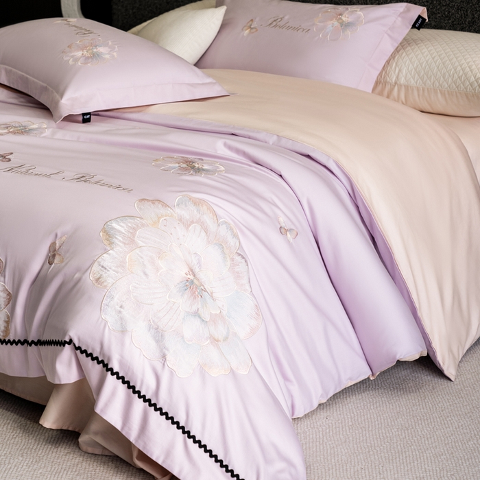 91家纺网 家纺一手货源 找家纺 卡姿家纺 2026春夏全棉60支长绒棉轻奢温柔刺绣四件套—宝丽安娜 宝丽安娜-紫