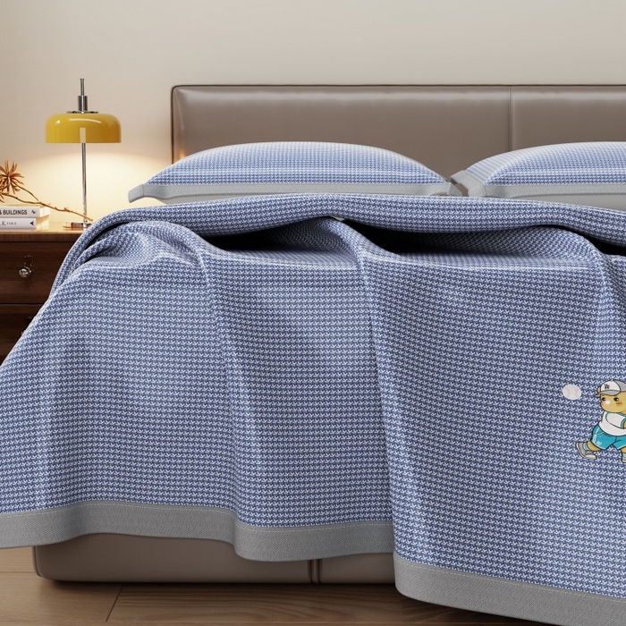 91家纺网 家纺一手货源 找家纺 （总）人人爱家纺 2026新款提花冰丝凉席-棒球熊