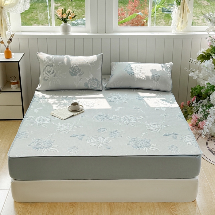 91家纺网 家纺一手货源 找家纺 恋佳居 2026新款A类PE中分子凉感丝床笠凉席 冰柔蓝蔷薇